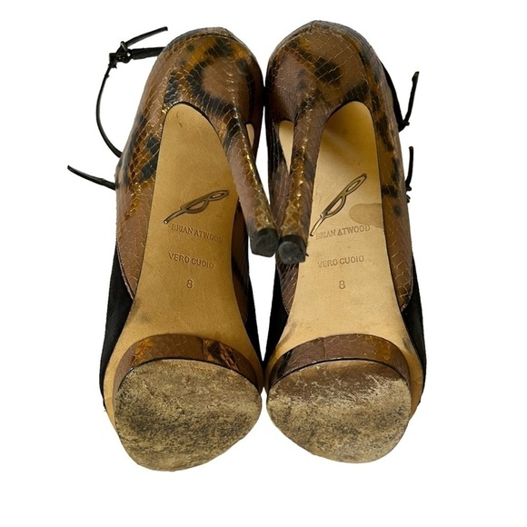 Brian Atwood Campisa black suede and bronze snakeskin embossed stiletto heels - Picture 5 of 11